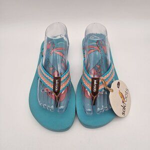 Sakroots Eudora Turquoise Blue Fish Flip Flop Thong Sandals Womens Sz 10 NEW